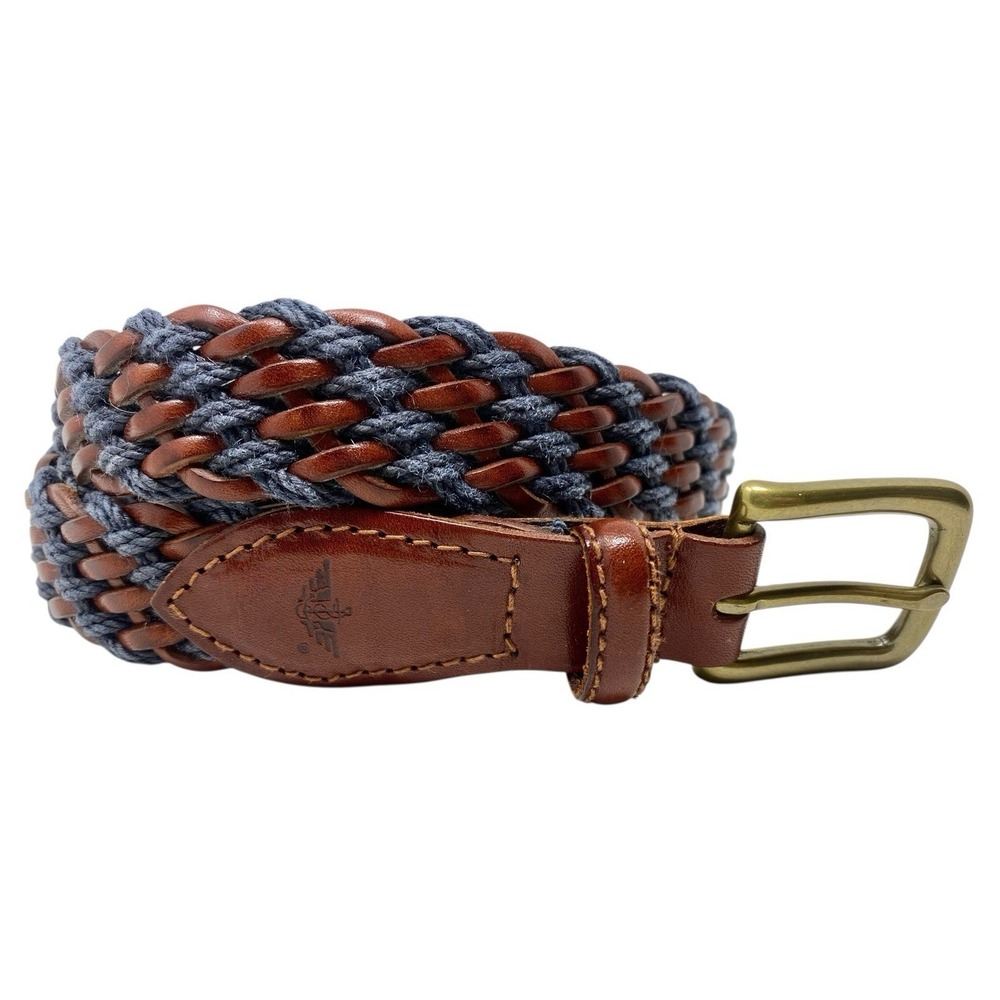 Dockers Tan Leather & Blue Twine Mens Braided Belt Brass Buckle Size 34 Unique